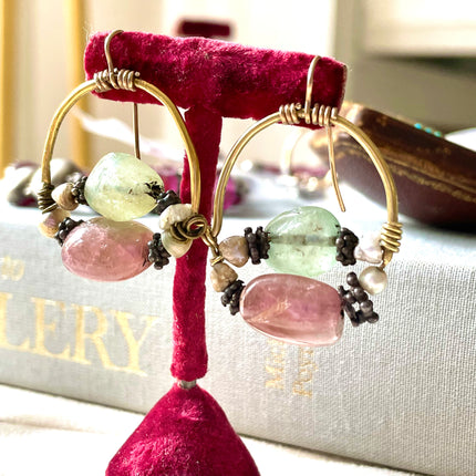 Antique | Tourmaline and Pear Byzantine-Style Earrings, 18ct Yellow Gold