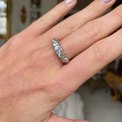 Victorian Five Stone Diamond Half Hoop Engagement Ring, 18ct Yellow Gold