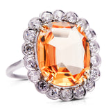 Edwardian, topaz and diamond cluster cocktail ring, side view. 