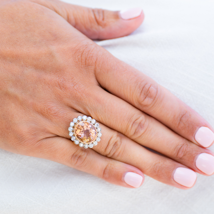 Mid Century, 1950s, French 18ct Rose Gold, Morganite and Diamond Ring