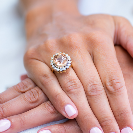 Mid Century, 1950s, French 18ct Rose Gold, Morganite and Diamond Ring