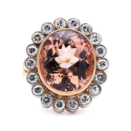 Mid Century, 1950s, French 18ct Rose Gold, Morganite and Diamond Ring
