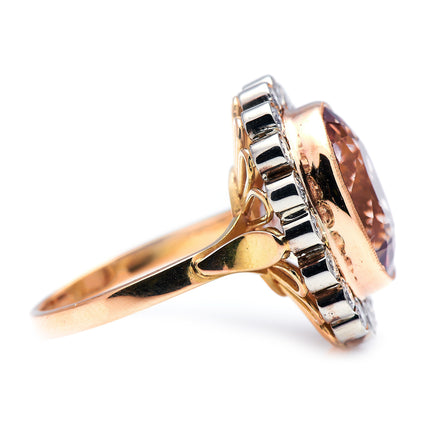 Mid Century, 1950s, French 18ct Rose Gold, Morganite and Diamond Ring