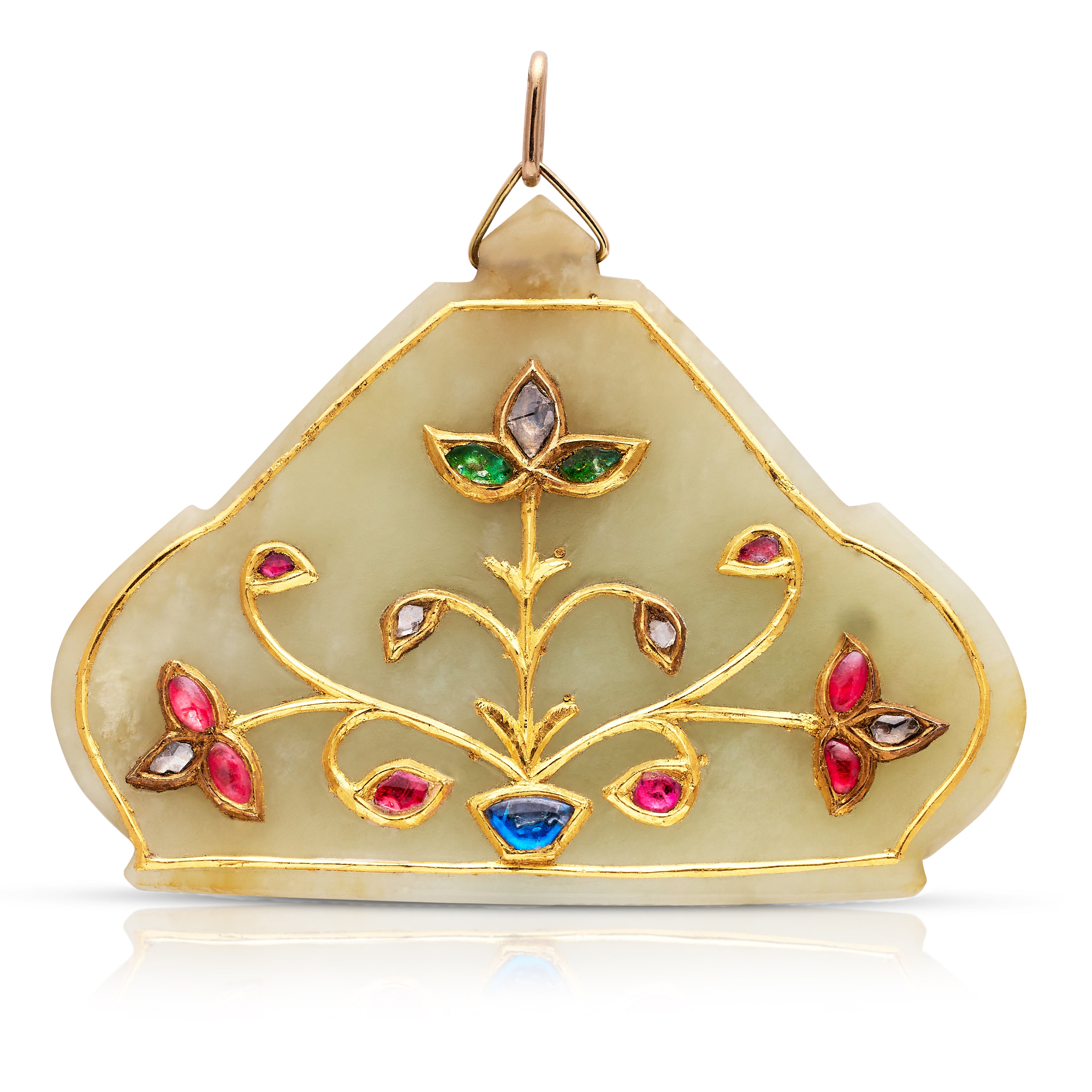 A gold inlaid and gem set jade pendant mughal india 19th centrury Antique Ring Boutique