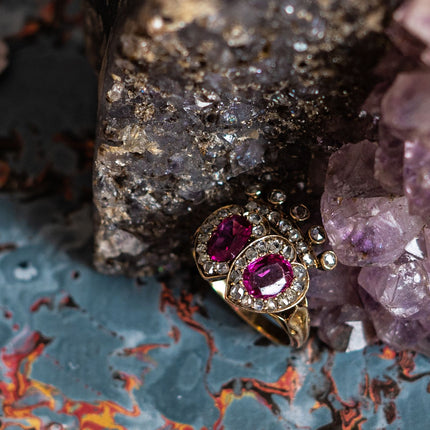 Victorian, Burmese, Double Pink Sapphire and Diamond Heart Engagement Ring | Antique Rings | Antique Ring Boutique | Vintage Engagement Rings 