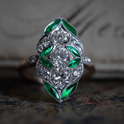 Art Nouveau, 18ct Gold, Emerald and Diamond Ring  Antique Engagement Rings | Antique Emerald Rings | Emerald Engagement Rings | Emerald and Diamonds Rings | Diamond Engagement Rings | Antique Rings | Antique Ring Boutique | Vintage Engagement Rings | Antique Engagement Rings | Antique Jewellery company | Vintage Jewellery 