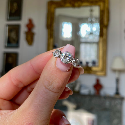 Vintage | Art Deco, Platinum, Large Diamond Three Stone Ring