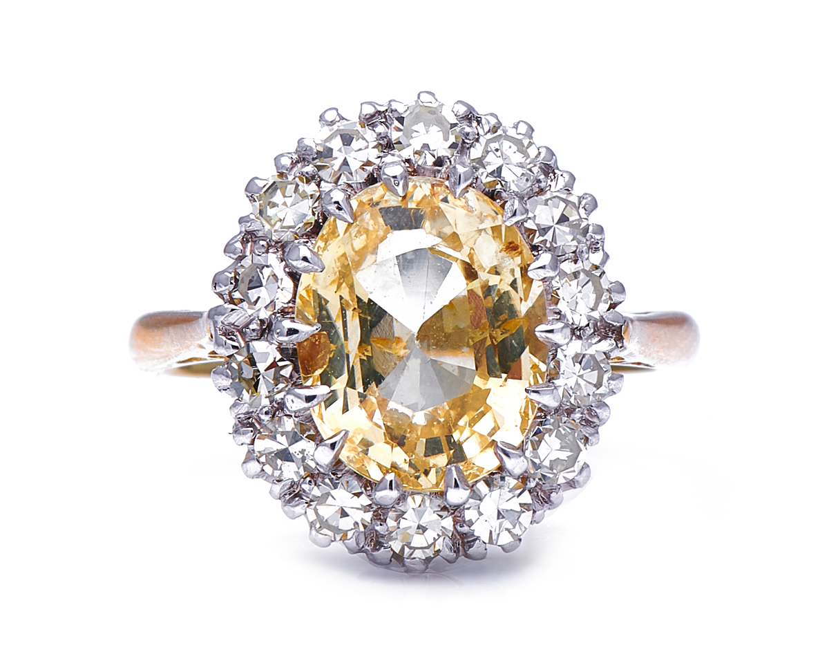 Mid Century, 1950’s, 18ct Gold, Yellow Sapphire and Diamond Cluster Ring