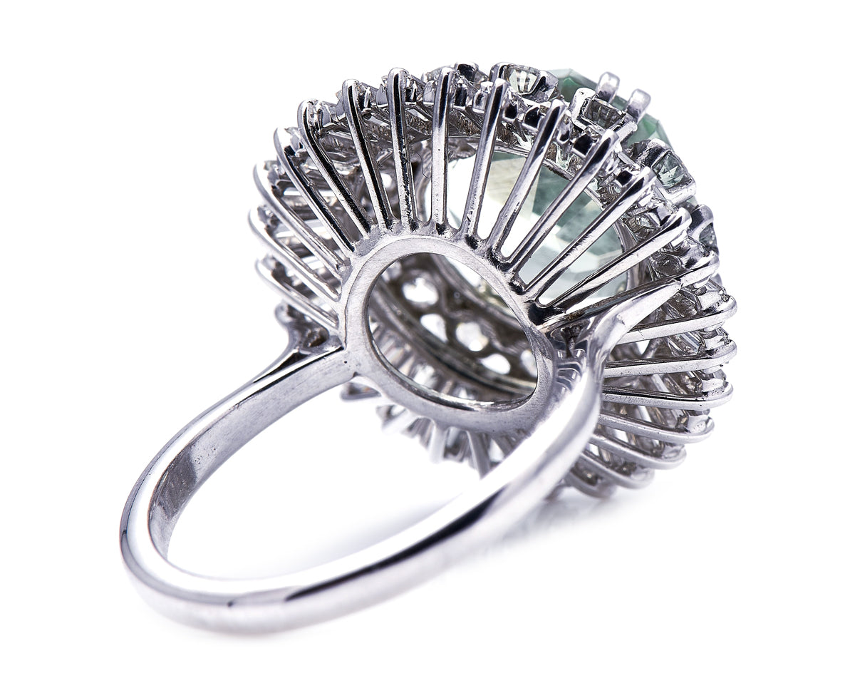 Mid century, 1950s, 18ct white gold, extraordinary mint quartz and diamond ring