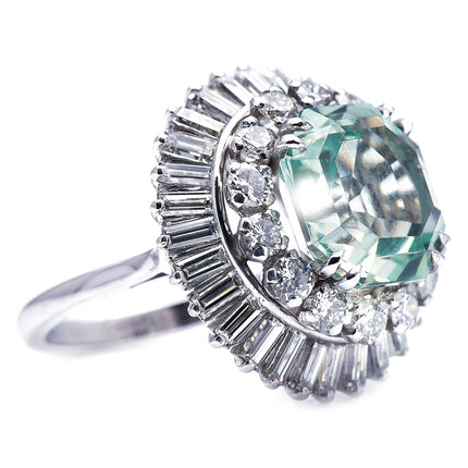 Mid Century, 1950s, 18ct White Gold, Extraordinary Mint Quartz and Diamond Ring