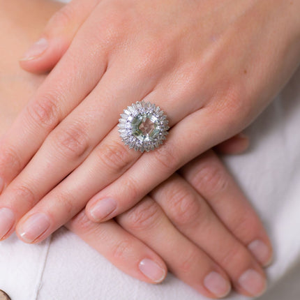 Mid Century, 1950s, 18ct White Gold, Extraordinary Mint Quartz and Diamond Ring