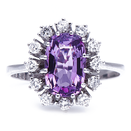 Spinel-White-Gold-Cluster-Diamond-Mid-Century-Ring-1960s-18-Carat-Antique