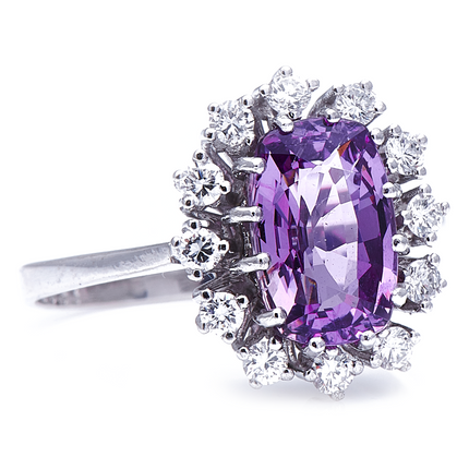 Mid Century, 1960's, 18ct White Gold, Spinel and Diamond Cluster Ring