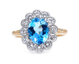 Mid century, 18ct gold, aquamarine and diamond cluster ring