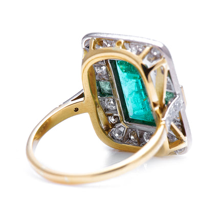 Mid Century, 18ct Gold, Emerald and Diamond Cluster Ring
