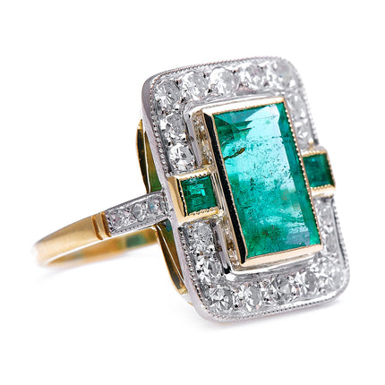 Mid Century, 18ct Gold, Emerald and Diamond Cluster Ring