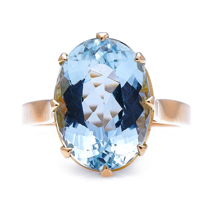 Antique-Ring-Aquamarine-Single-Stone-Gold-18-Carat-Vintage-Jewellery
