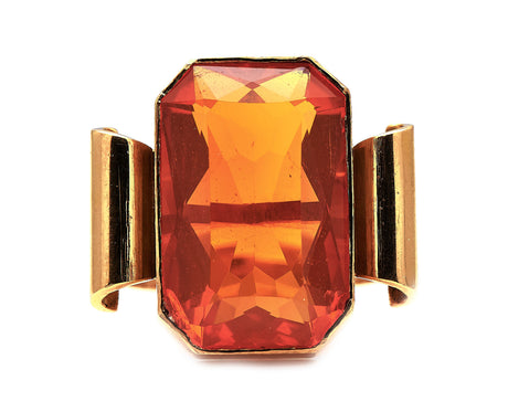 Fire-Opal-Ring-French-Mid-Century-Vintage-Antique-1940s-Gold