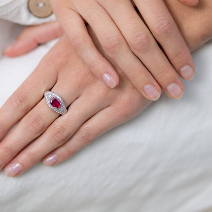 Vintage, Burmese Ruby and Diamond Cluster Ring