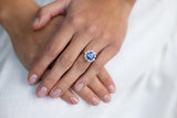 Mid century, platinum, cornflower blue sapphire and diamond cluster ring