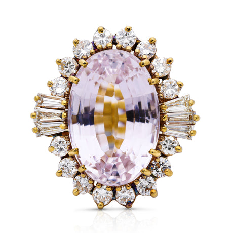 Morganite and diamond cluster cocktail ring, front view. 