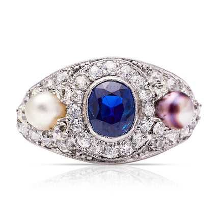 Belle-Époque-Sapphire-Diamond-Cocktail-Ring-Antique-Vintage-White-Gold-Pearl-Diamond