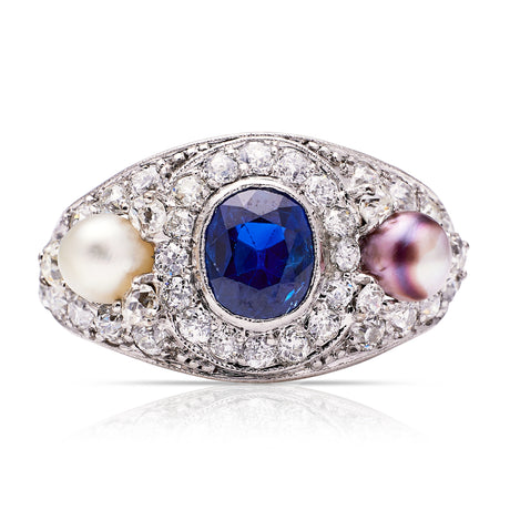 Belle-Époque-Sapphire-Diamond-Cocktail-Ring-Antique-Vintage-White-Gold-Pearl-Diamond