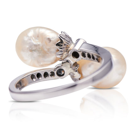 Antique, Edwardian, Platinum, Natural Pearl and Diamond Ring