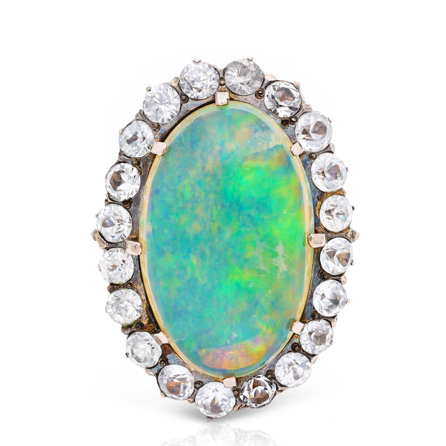 Antique opal and paste cluster ring, front view.