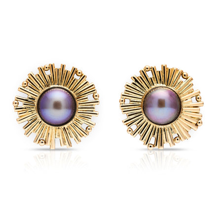Star-Dust-Pearl-Grey-Earring-18-Carat-Yellow-Gold-Vintage-Antique