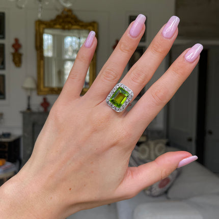 Antique, Belle Époque, Platinum, Peridot and Diamond Ring, Platinum