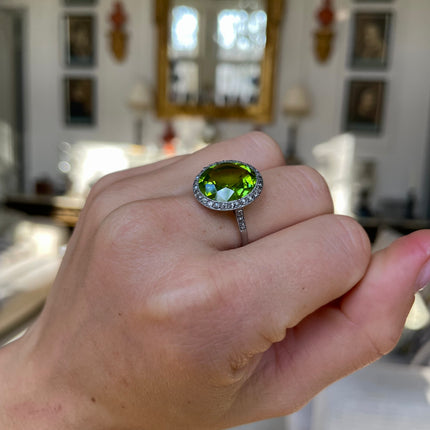 Belle Époque, Platinum, Peridot and Diamond Ring, Platinum