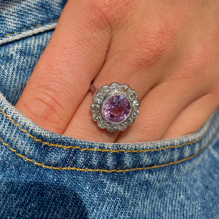 Pink Sapphire and Diamond Cluster Ring, 18ct White Gold