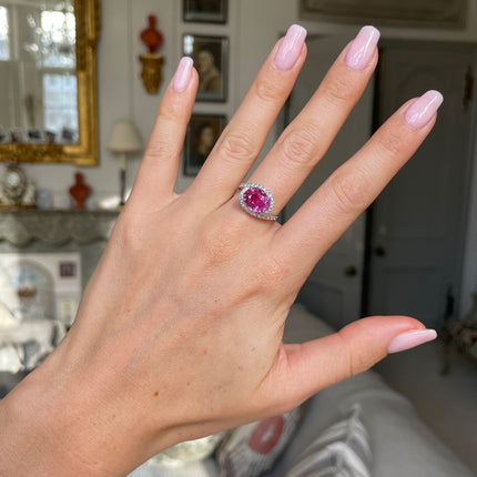Vintage Pink Sapphire and Diamond Engagement Ring, 18ct White Gold