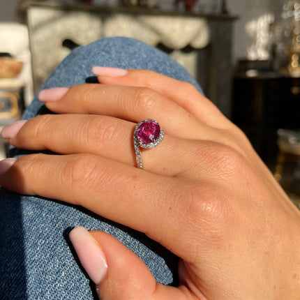 Vintage Pink Sapphire and Diamond Engagement Ring, 18ct White Gold