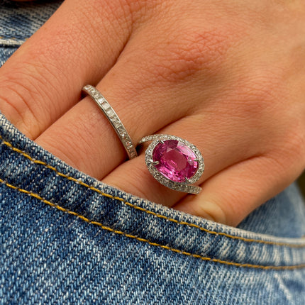 Vintage Pink Sapphire and Diamond Engagement Ring, 18ct White Gold