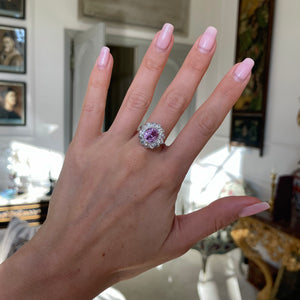 Vintage, 1960's pink sapphire & diamond cluster ring