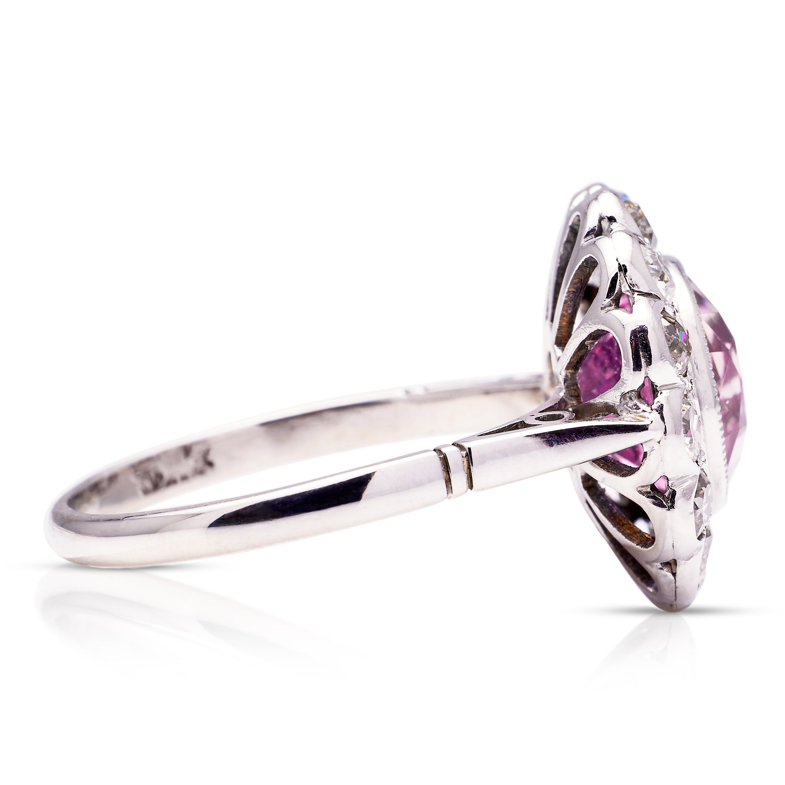 Vintage, 1960's pink sapphire & diamond cluster ring