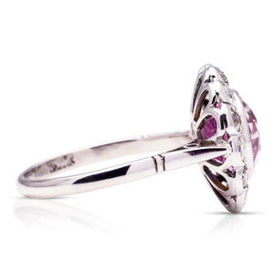 Vintage, 1960's pink sapphire & diamond cluster ring