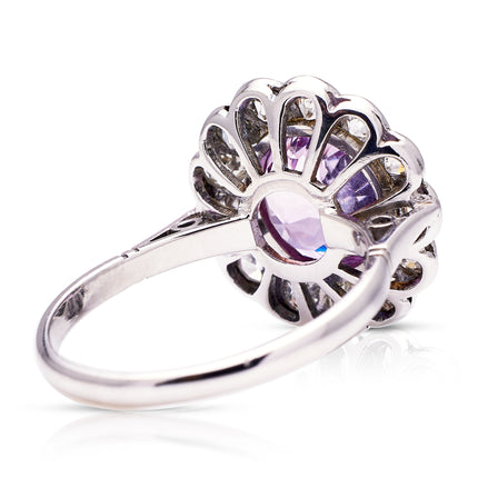 Pink Sapphire and Diamond Cluster Ring, 18ct White Gold