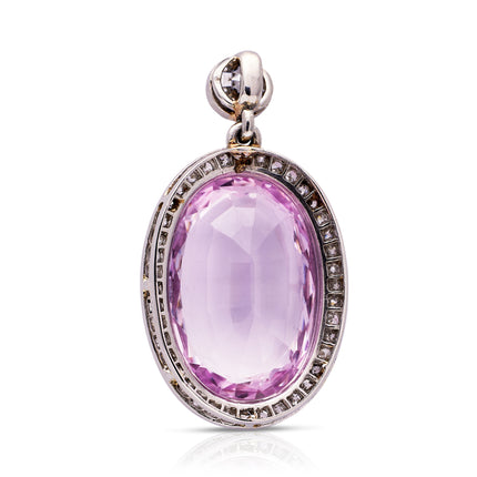 Antique | Edwardian, Pink Topaz and Diamond Pendant, 18ct White Gold, Platinum