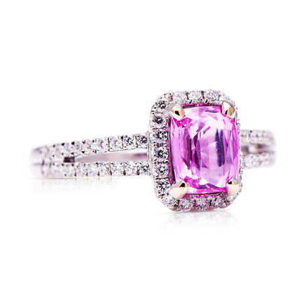 Engagement | 18ct White gold, Pink Sapphire and Diamond Ring