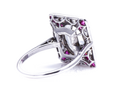 Rare Antique Art Deco, Platinum, Moonstone, Diamond and Ruby Ring | Antique Rings | Antique Ring Boutique | Vintage Engagement Rings | Antique Engagement Rings