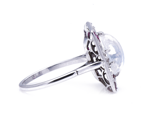 Rare Antique Art Deco, Platinum, Moonstone, Diamond and Ruby Ring | Antique Rings | Antique Ring Boutique | Vintage Engagement Rings | Antique Engagement Rings
