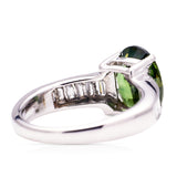 Green sapphire and diamond engagement ring,rear  view. 