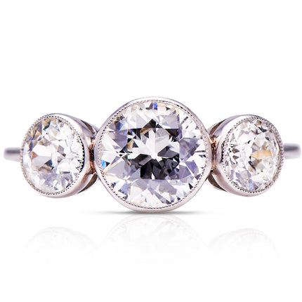 Art-Deco-Triple-Diamond-Engagement-Ring-Platinum-Stacking-Band-Vintage