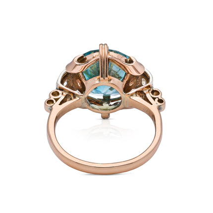 Art Deco Blue Zircon and Diamond Cocktail Ring
