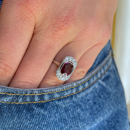 Art Deco | 2ct Ruby and Diamond Ring, Platinum