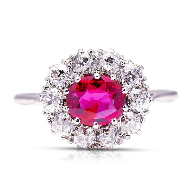 Ruby-Diamond-White-Gold-Cluster-18-Carat-Ring-Elegant-Art-Deco-Vintage