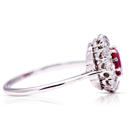 Art Deco | 18ct White Gold, Ruby and Diamond Cluster Ring